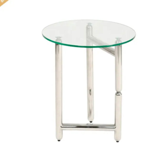 Hot Selling Luxury High Gloss Round Side Table Tempered Glass Top Coffee Table For Home Restaurant Bar Cafe