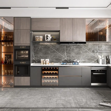 Glass Kitchen Island Sink Plywood Corner PVC Base Marble Waterproof Storage Tall Kitchen Cabinet For Villa
