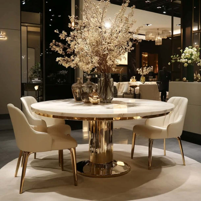 Modern Metal Luxury Dining Table and Chair Set for Hotel Apartment Use 4-8 Chairs Round With Adjustable Height