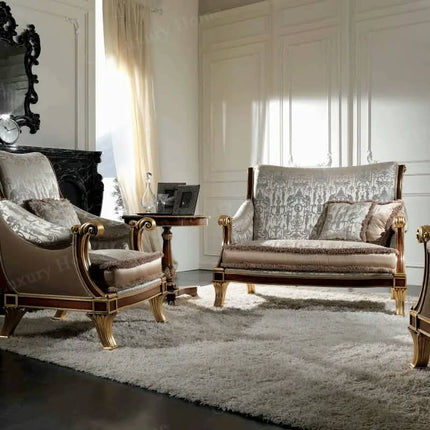 Victorian Royal Velvet Sofa Premium Elegant Handcrafted Wooden Oak Living Sofa Furniture French Carved