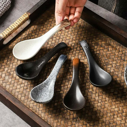 Ceramic Spoons Retro Style Smooth Polished Kitchen Spoons For Rice Porridge Soup Serving Household Restaurant Hotel Use