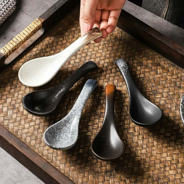 Ceramic Spoons Retro Style Smooth Polished Kitchen Spoons For Rice Porridge Soup Serving Household Restaurant Hotel Use