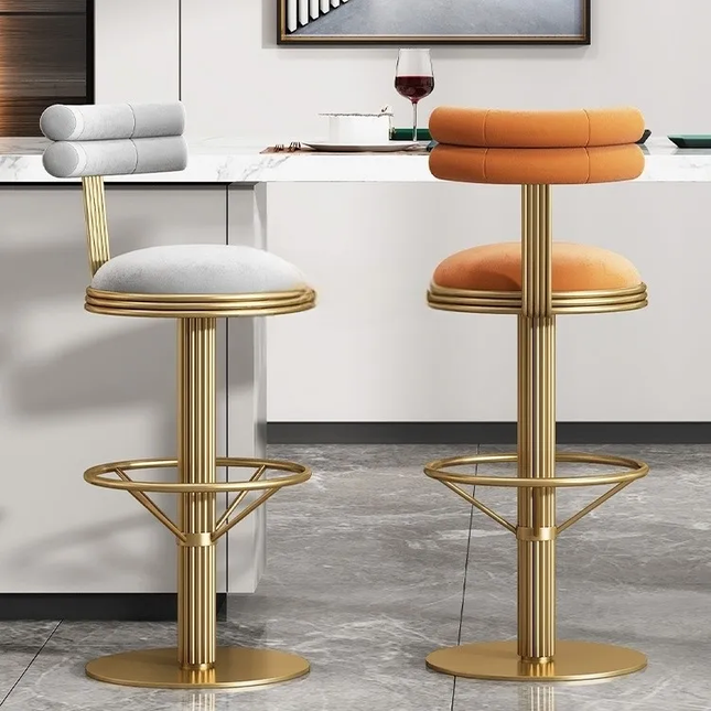 Italian Luxury Stainless Steel Bar Stool Modern Simple High Stool for Dining Living Room and Home Bar Rotating Cafe Chair