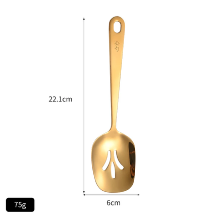 High Quality Kitchen Accessories Gold Long Handle 304 Stainless Round Spoon Serving Slotted Spoon for Buffet Restaurant
