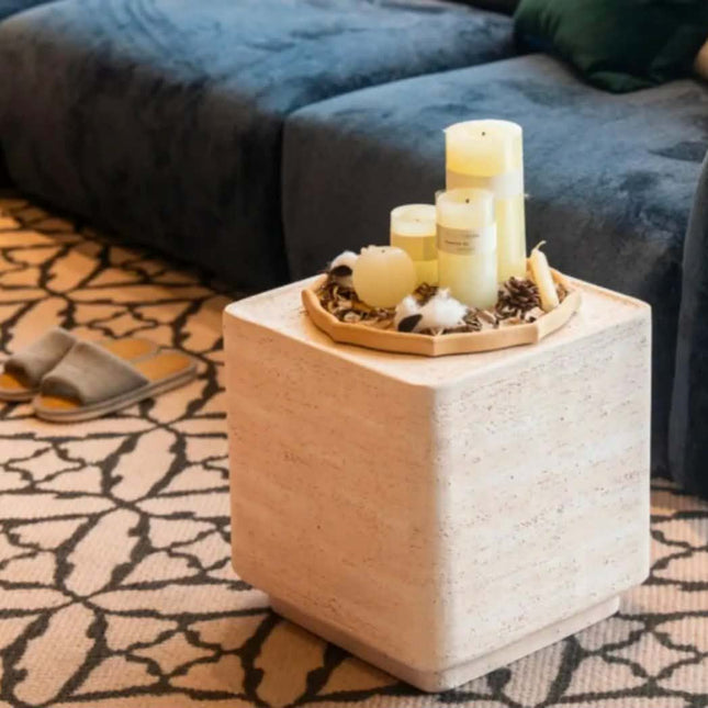 Wabi-Sabi Style Travertine Coffee Table Side Table for Dining Room Living Room & Villa