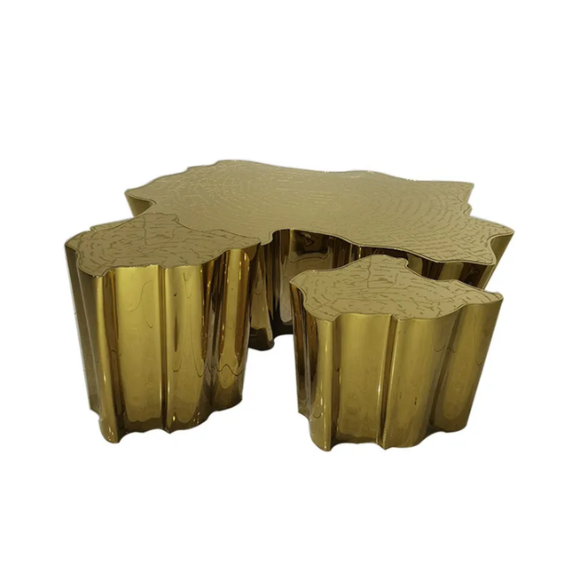 Italian Light Luxury Tree Root Coffee Table Etched Stainless Steel Living Room Furniture High-Low Combination Side Table