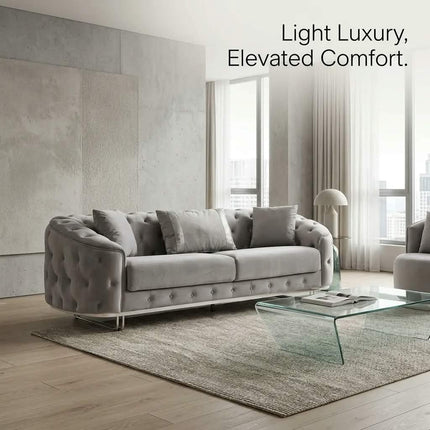 Factory Modern Living Room Velvet Fabric Sweet Sofa Set With Gold Stainless Steel
