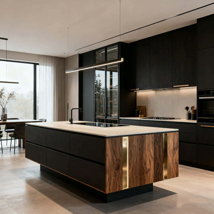 Custom Luxury Full Kitchen Island Cabinet Set Modern Kitchen Cabinets Oak and Black Kitchen Cabinets with Modular