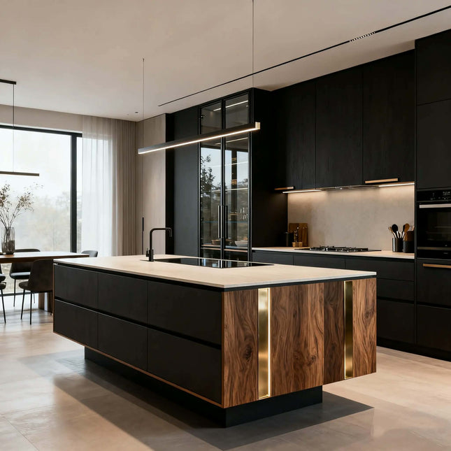 Custom Luxury Full Kitchen Island Cabinet Set Modern Kitchen Cabinets Oak and Black Kitchen Cabinets with Modular