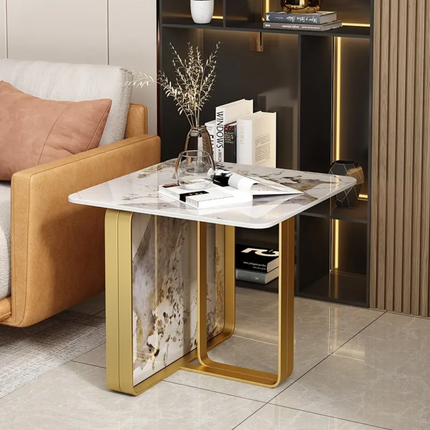 Italian-Style Slate Side Table – Iron Frame, Light Luxury Minimalist Design for Living Room, Balcony & Corner Use