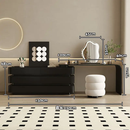 Black Dressing Table With Integrated Drawer Cabinet, Italian-Style Makeup Table, Vintage Style, High-End Solid
