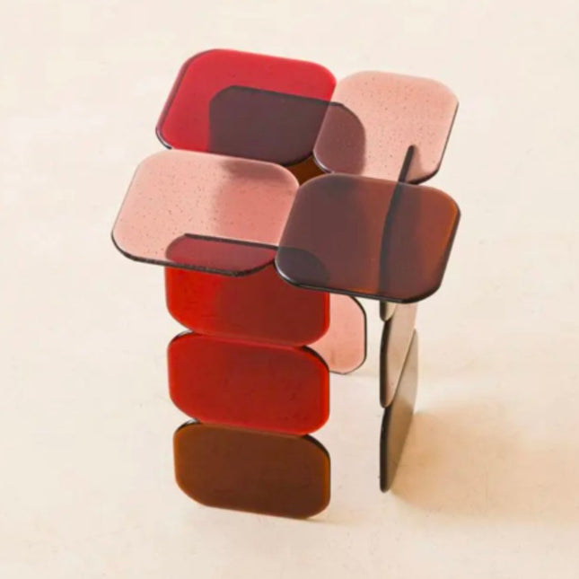 Memphis Colorful Strained Glass Side Table Patchwork Geometric Accent Table Vintage Gradient Patchwork Glass End Table