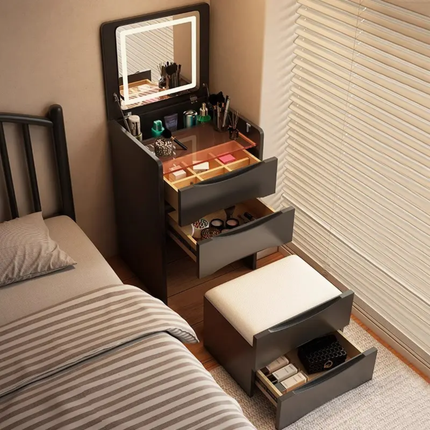 Modern Oak Smart LED Vanity Cabinet Flip-Top Mirror With 3-Light Modes & Drawers  For Bathroom & Apartment Use