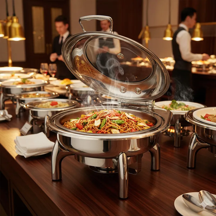 Luxury Stainless Steel Gold And White Hotel Fuel-Powered Chafing Dish Buffet Food Warmer for Catering Restaurant