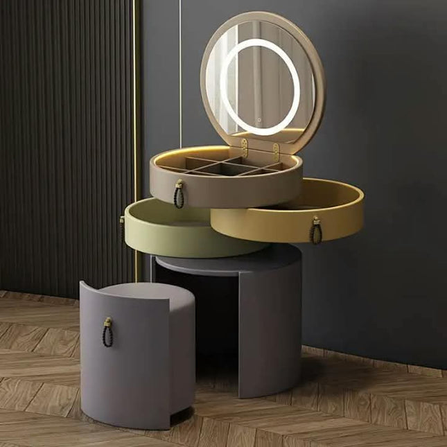 Bedroom Wireless Charging With Light Storage Integrated Solid Wood Dressing Table Round Bedside Table