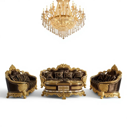 Imperial Black Gold Hand Carved Sofa Set of Distinguished Luxury Design