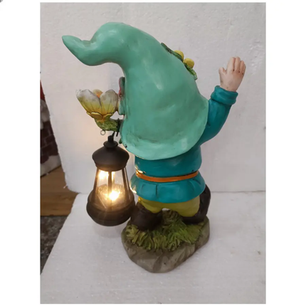 Wholesale Eco-Friendly Painted Garage Gnome Resin Crafts Outdoor Funny Dwarf Elf Solar Lantern Statue Figurine Gifts Art