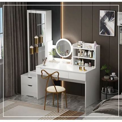 Modern Simple LED Lighted Dressing Table Integrated Storage Solid Wood Makeup Table  For Bedroom Living Room Small Apartment