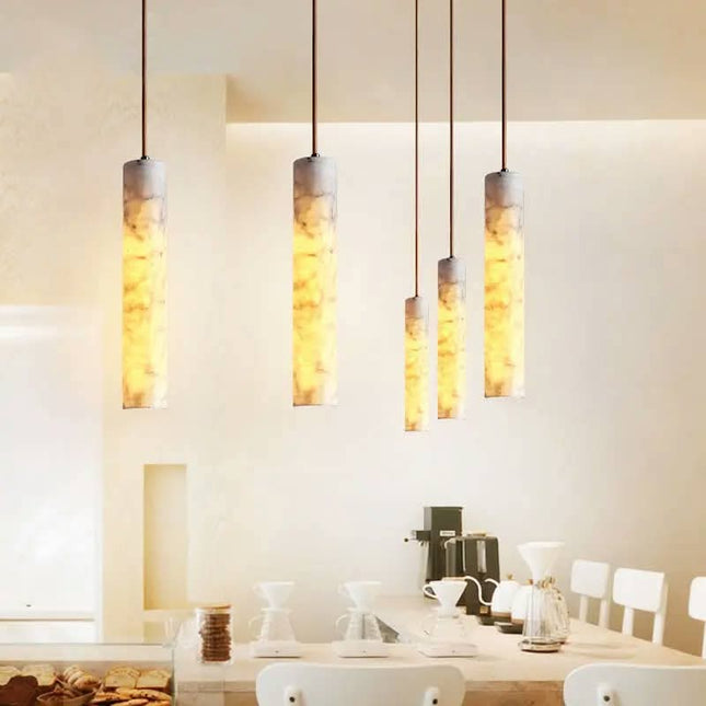 Modern Round Natural Marble Hanging Lamp Marble Veins Warm White LED Suspension Lamp for Bedroom AC Compatible Easy Installation