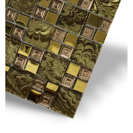 Modern Bathroom and Kitchen Square Glass Mosaic Tile Parquet Dark Gold 30x30cm For Room Wall Decoration