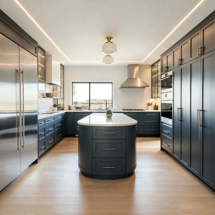 Modern Farmhouse Shaker Style Plywood Pre-Assembled Custom Design Island Modular RTA Eco-Friendly Fireproof 1 Kitchen Cabinet