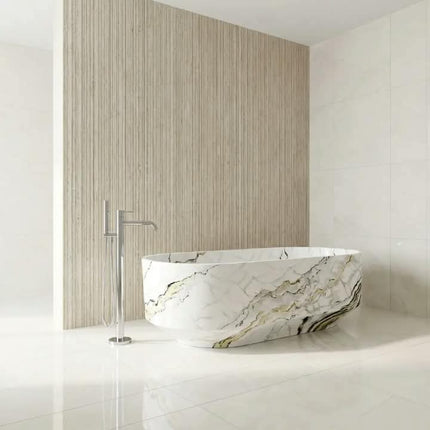 Luxury 1.7m Artificial Calacatta Viola Marble Freestanding Bathtub Modern 2-Person Oval Shape Artificial Stone 5-Star Hotel Spa