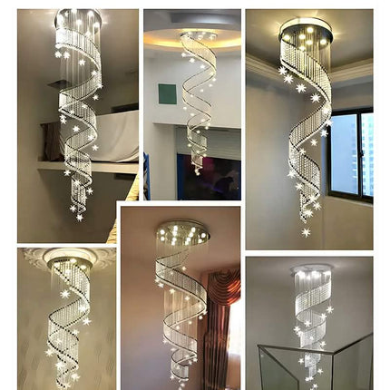 Stair Chandelier Modern Minimalist Light Luxury Duplex Villa Loft Living Room Crystal Star Apartment Revolving Long Chandelier