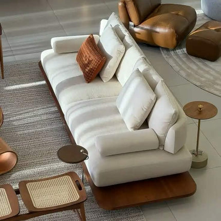 Modern Luxury White Boucle Sectional Sofa with Solid Wood Base Modular Upholstered Minimalist Living Room 3 Seater Sofa