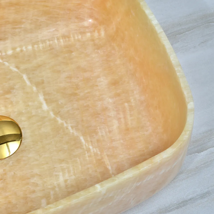 Popular Design Modern Natural Stone Marble  Kitchen Hotel Sink Rectangle Yellow Onyx Bathroom Vanity Countertop Wash Basin