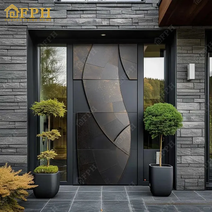 Luxury Security Wood Patten Design Villa Houses Modern Aluminum Front Entrance Pivot Door With Anti Theft Lock