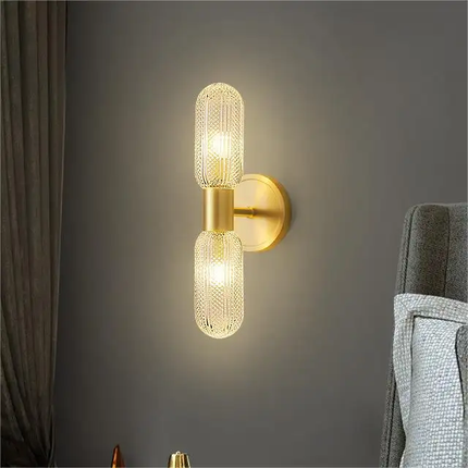 Warm And Versatile Bedroom Bedside Wall Lamp Double Head Living Room Background Iron Glass New Luxury LED Wall Light