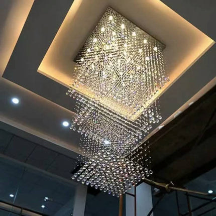 Modern Simple Nordic Living Room Crystal Chandelier Large Ceiling Lamp Pendant for Villa Square Duplex Staircase
