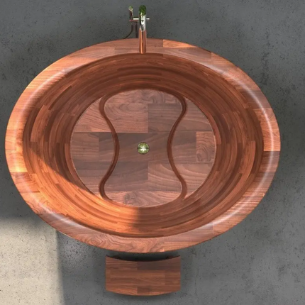 Modern Freestanding Teak Wood Resin Bathtub with Soaking Function For Hotel Use