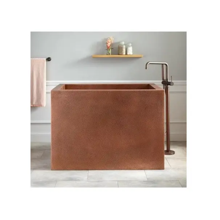 Compact Double Wall Hammered Copper Freestanding Oval Soaking Tub Rustic Luxury Bathroom Fixture Handcrafted Design Portable