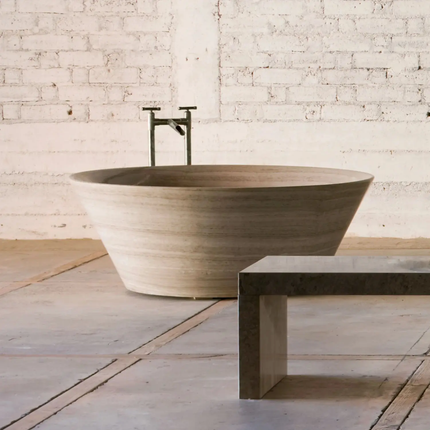 Luxury Modern Beige Travertine Bathtub Freestanding Soaking Tub Fire Resistant For Bathroom Dining Living Room Villa Kitchen