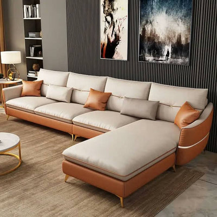 Light Luxury Modern Design Sectional Sofa for Living Room Furniture Solid Wood Frame Technology Cloth Sofa