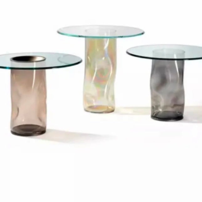 WISEMAX Furniture Modern Transparent Round Glass Coffee Table Living Room Furniture Unique Shape Base Design Side Table