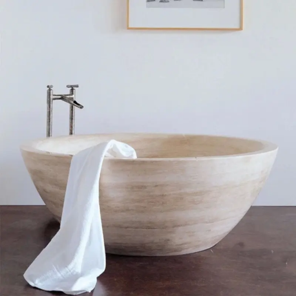 Luxury Modern Beige Travertine Bathtub Freestanding Soaking Tub Fire Resistant For Bathroom Dining Living Room Villa Kitchen