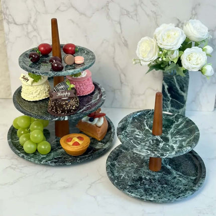 Customized Two-Layer Three-Layer Marble Fruit Tray Jewelry Cosmetics Snacks Storage Green Cake Stand Wedding