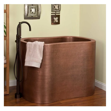 Compact Double Wall Hammered Copper Freestanding Oval Soaking Tub Rustic Luxury Bathroom Fixture Handcrafted Design Portable