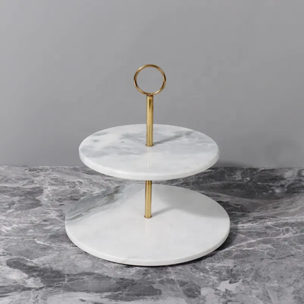 2-Tier Gold Rims Marble Tray For Food Service Cake Stand Dessert Pastry Display Afternoon Tea Party a Premium Cake Tools