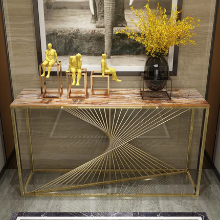 Luxury Modern Console Table with Rose Gold Stainless Steel Base & Black Marble Top