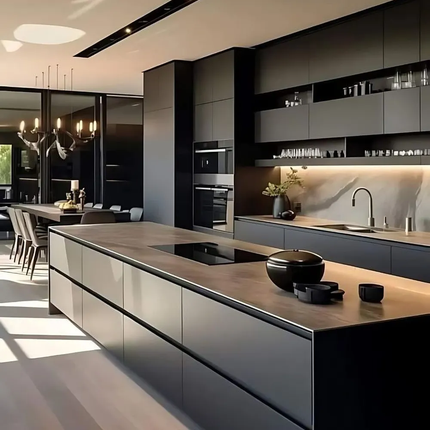 AisDecor New Modern Design Black Matt Lacquer Finish Custom Built Affordable Kitchen Cabinets For Apartment