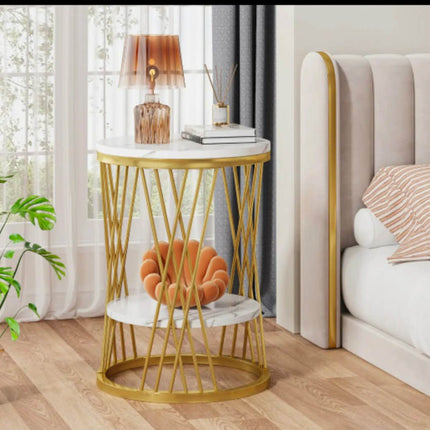 Tribesigns Faux Marble Veneer Top Modern Luxury Sofa Side Coffee Table Wood End Table Set Living Room
