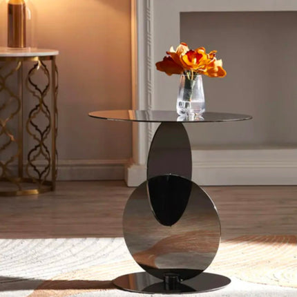 Modern Italian Light Luxury Tempered Glass Stainless Steel Twisted Round Side Table For Living Room Furniture Decor