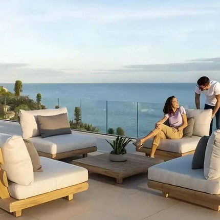 Modern Aluminum Modular 2-Seater Outdoor Lounge Patio Sectional Sofa Set with Washable Thick Cushions