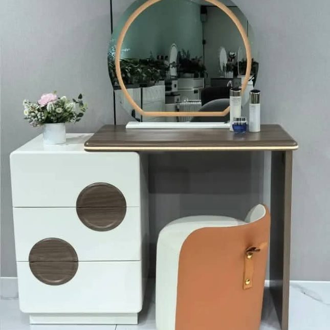 Modern Minimalist Designer Makeup Vanity Thickened MDF Dressing Table Storage Cabinet Cream-Colored Panel Mirror For Apartment