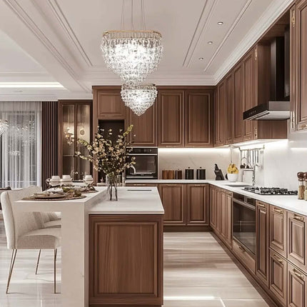 Custom Built Modern Classic Design Kitchen Storage Units - Eco-Friendly Kitchen Cabinet with Gold Hardware & Marble Top