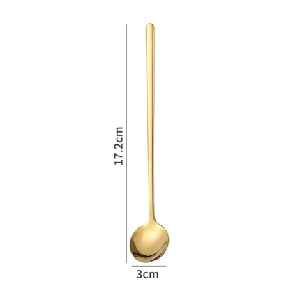 Custom Logo Stainless Steel Mirror Polish Long Handle Teaspoon with PVD Gold Coating For Coffee Latte Ice Cream Mixing-Present