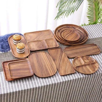 Custom Engraved Acacia Biodegradable Dinner Plate Set, Eco-Friendly Irregular Platters